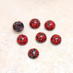 Glass Medium Dome Lampwork Cabochon - Round 07MM RED MATRIX (03270)
