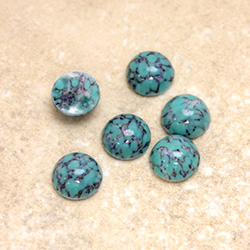Glass Medium Dome Lampwork Cabochon - Round 09MM BLUE TURQ MATRIX (04390)