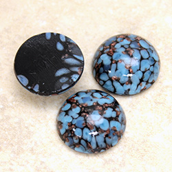 Glass Medium Dome Lampwork Cabochon - Round 18MM BLUE MATRIX with AVENTURINE (03271)