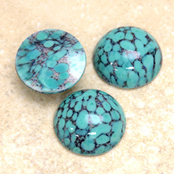 Glass Medium Dome Lampwork Cabochon - Round 18MM BLUE TURQ MATRIX (04390)