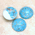 Glass Medium Dome Lampwork Cabochon - Round 18MM TURQUOISE MATRIX (03191)