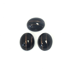 Glass Medium Dome Lampwork Cabochon - Oval 10x8MM JET WITH GOLDSTONE LINES