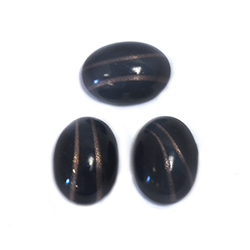 Glass Medium Dome Lampwork Cabochon - Oval 14x10MM JET WITH GOLDSTONE LINES