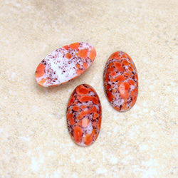 Glass Medium Dome Lampwork Cabochon - Oval 18x9MM CORAL MATRIX (03298)