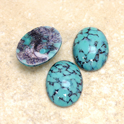 Glass Medium Dome Lampwork Cabochon - Oval 18x13MM BLUE TURQ MATRIX (04390)
