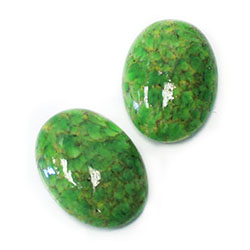 Czech Preciosa Glass Medium Dome Lampwork Cabochon - Oval 25x18MM LIGHT GREEN MATRIX W/ GOLDSTONE (03195)