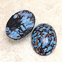 Glass Medium Dome Lampwork Cabochon - Oval 25x18MM BLUE MATRIX with AVENTURINE (03271)