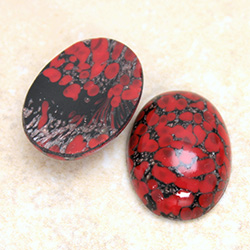 Glass Medium Dome Lampwork Cabochon - Oval 25x18MM RED MATRIX (03270)