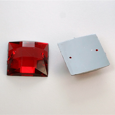 Plastic Flat Back 2-Hole Foiled Sew-On Stone - Square 20MM RUBY