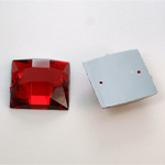 Plastic Flat Back 2-Hole Foiled Sew-On Stone - Square 20MM RUBY