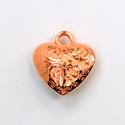 Metalized Plastic Pendant- Engraved Heart 18MM COPPER