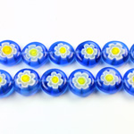 Glass Millefiori Bead - Flat Round 10x4MM BLUE WHITE YELLOW (31)