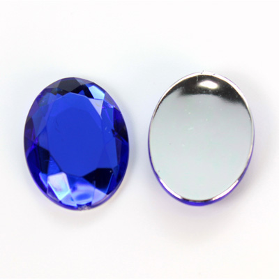 Plastic Flat Back Foiled Rose Cut Rhinestone - Oval 25x18MM SAPPHIRE