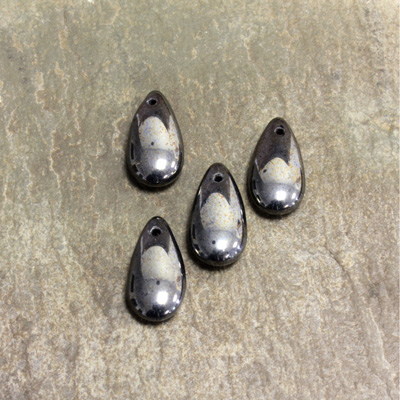 Czech Pressed Glass Pendant - Smooth Pear 14x7MM HEMATITE