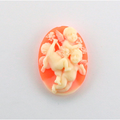 Plastic Cameo - Cherubs 3 Oval 25x18MM IVORY ON CORNELIAN