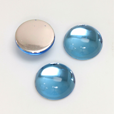 Plastic Flat Back Foiled Cabochon - Round 15MM LT SAPPHIRE