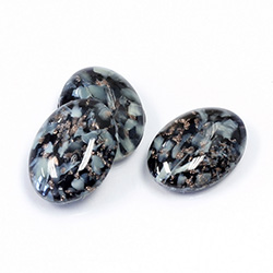 Glass Low Dome Lampwork Cabochon - Oval 18x13mM WHITE OPAL W/ AVENTURINE