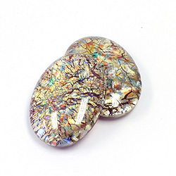 Glass Low Dome Lampwork Cabochon - Oval 25X18MM RED MULTI OPAL (02421)