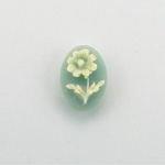Plastic Cameo - Flower Oval 14x10MM IVORY ON BLUE