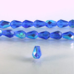 Czech Glass Fire Polish Bead - Pear 08x6MM SAPPHIRE AB