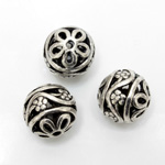 Cast Metal Engraved Bead - Round 14MM ANTIQUE SILVER PLATED