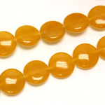 Gemstone Bead - Smooth Round Lentil 15MM Dyed QUARTZ Col. 38 AMBER