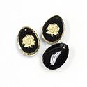German Glass Engraved Cameo Rose Pendant - Pearshape 18x13MM GOLD no JET