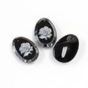 German Glass Engraved Cameo Rose Pendant - Pearshape 20x14MM HEMATITE no JET