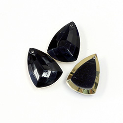 German Glass Pendant - Shield 20x14MM GOLD on JET