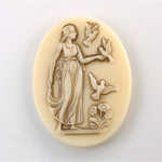 German Glass Cameo Woman with Birds Oval 40x30MM ANTIQUE IVORY