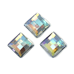 German Glass Flat Back Foiled Checkerboard - Square 08x8MM CRYSTAL AB