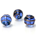 Czech Glass Lampwork Bead - Round 14MM COPPER WRAP COBALT