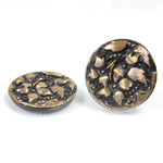 Glass Flat Back Engraved Button Top - Round Leaves 22.5MMGOLD on JET