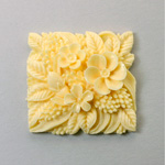 Plastic Carved Flower - Cluster Square 36x36MM IVORY