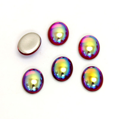 Glass Medium Dome Foiled Cabochon - Coated Oval 10x8MM RUBY AB