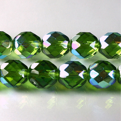 Czech Glass Fire Polish Bead - Round 12MM OLIVINE AB