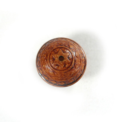 Plastic Engraved Bead - Wheel 18x15MM INDOCHINE LIGHT BROWN