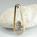 Glass Engraved Intaglio Flower Pendant with Chaton Insert - Pear 28x10MM CRYSTAL with GOLD
