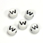 Czech Pressed Glass Engraved Bead - Alphabet 6MM BLACK ON WHITE