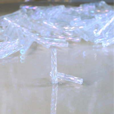 Czech Glass Bugle Bead Twisted 15MM IRIS CRYSTAL 58205