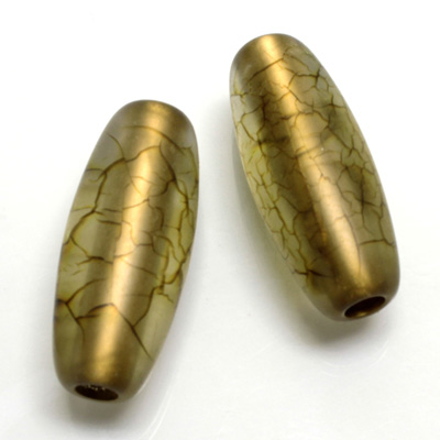 Plastic Bead - Bronze Lined Veggie Color Smooth Oval 34x15MM MATTE OLIVE