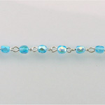 Linked Bead Chain Rosary Style with Glass Fire Polish Bead - Round 4MM AQUA AB-SILVER