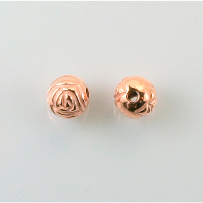 Metalized Plastic Engraved Bead - Rosebud  Round 08MM COPPER