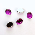 Plastic Flat Back Foiled Rose Cut Rhinestone - Oval 10x8MM FUCHSIA