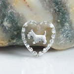 German Glass Engraved Buff Top Intaglio Pendant - DOG, Scotty Heart 15x14MM CRYSTAL WHITE