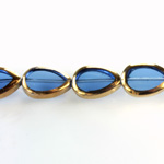 Glass Fire Polished Table Cut Window Bead - Pear 18x12MM MONTANA with METALLIC COATING