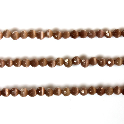 Fiber Optic Synthetic Cat's Eye Bead - Round Faceted 03MM CAT'S EYE BROWN