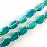 Czech Pressed Glass Bead - Flat Oval 12x9MM BLUE-GREEN 69004