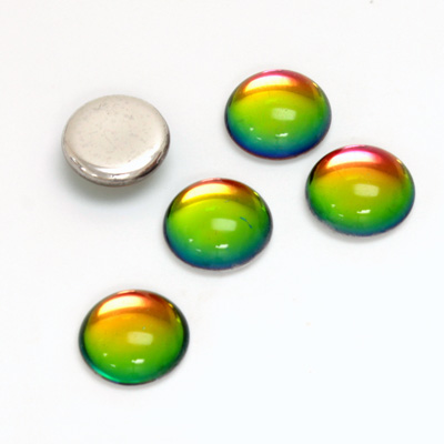 Glass Medium Dome Foiled Cabochon - Round 11MM Coated IRIDIS