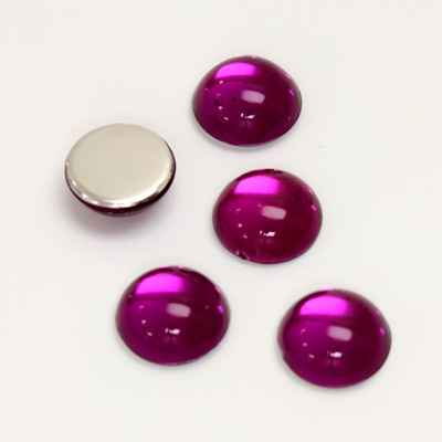 Plastic Flat Back Foiled Cabochon - Round 11MM FUCHSIA